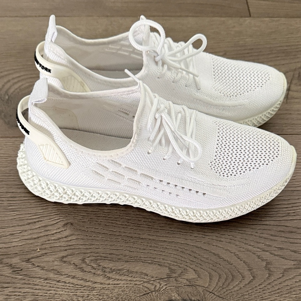 Kids White Knit Lace-Up Sneakers
